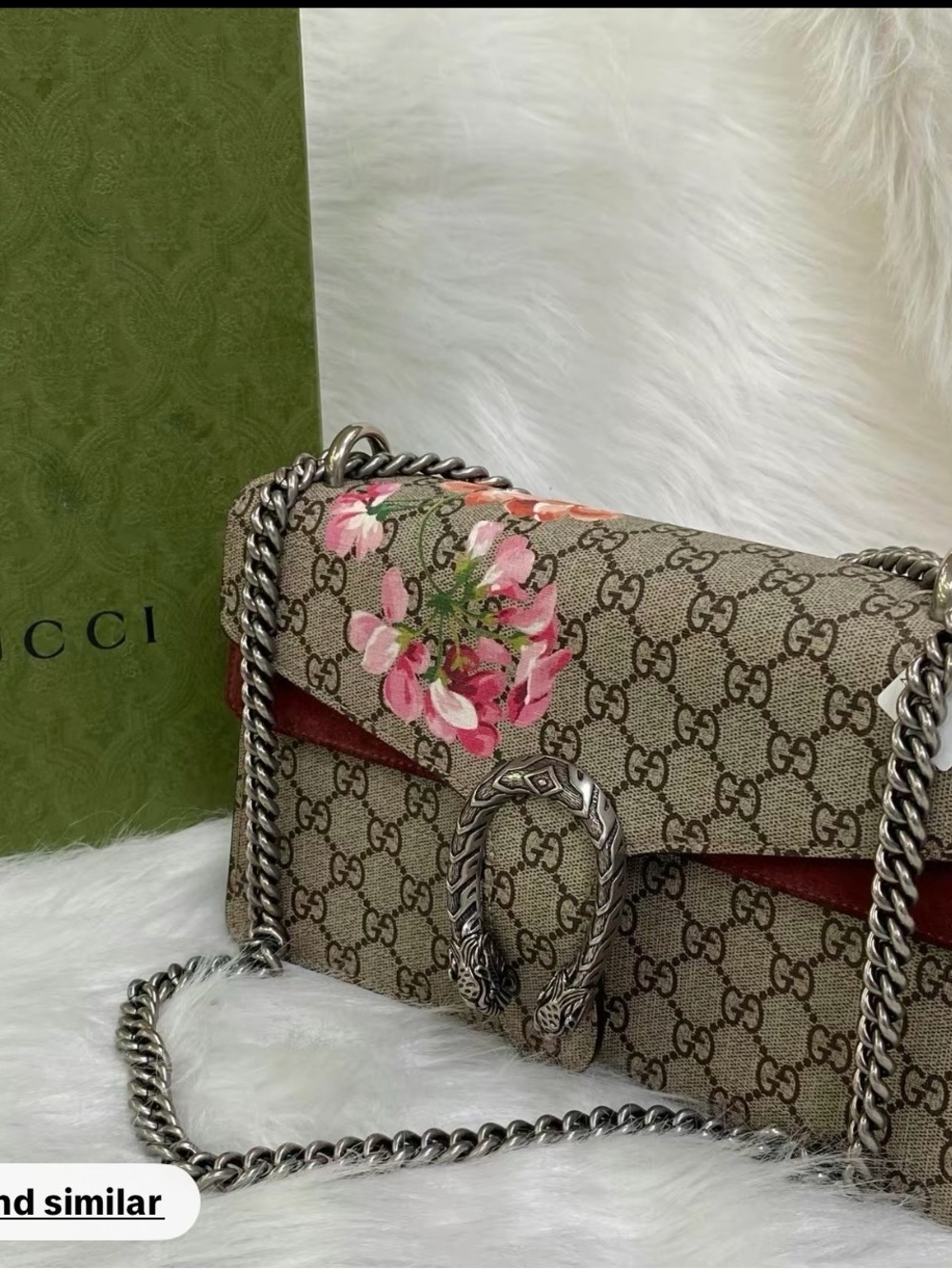 Gucci Beige GG Supreme Crossbody with Pink Floral and Red Trim